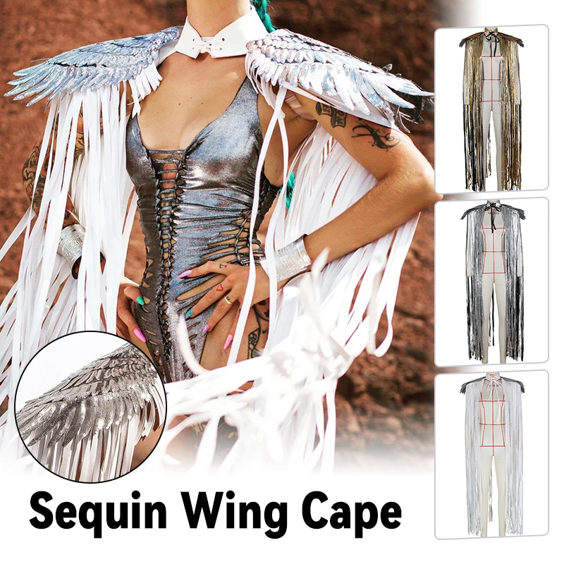 Women Sequin Angel Wings Cape Tassel Fringe Shawl Cloak Adult Halloween Cosplay Rave Festival Outfit Fancy Dress Party Wrap
Women Sequin Angel Wings Cape Tassel Fringe Shawl Cloak Adult Halloween Cosplay Rave Festival Outfit Fancy Dress Party Wrap
