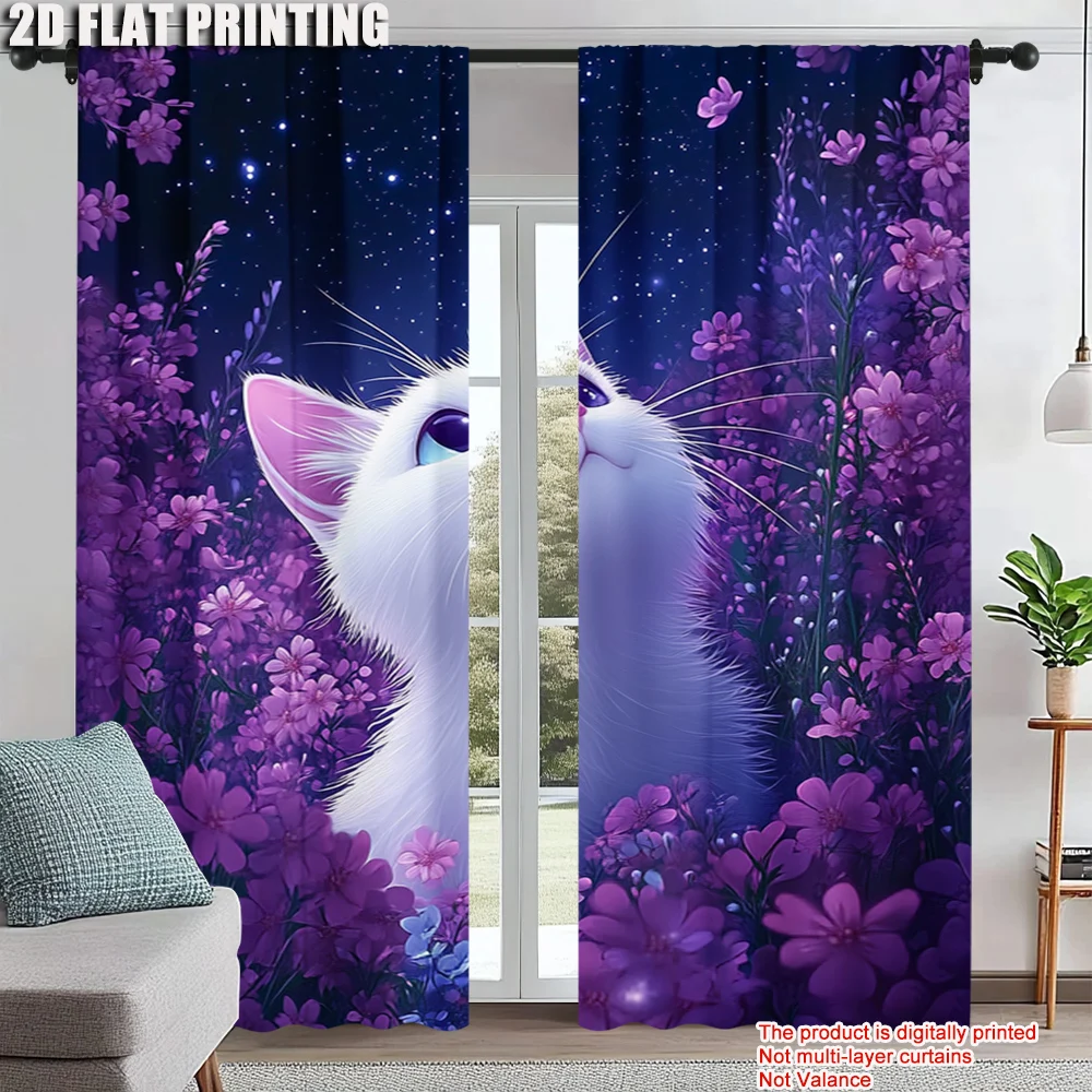 2Pcs Window Curtain Romantic White Cat Amidst Purple Flowers And Starry Sky Suitable For Home Decoration Bedroom Dining Room
2Pcs Window Curtain Romantic White Cat Amidst Purple Flowers And Starry Sky Suitable For Home Decoration Bedroom Dining Room
