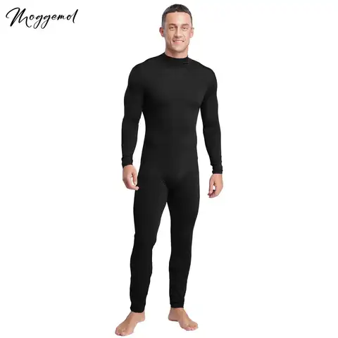 Mens Stretchy Jumpsuit Mock Neck Long Sleeve Long Pants Back Zip-up Bodycon Bodysuit Bodycon Full Catsuits Pajamas Underwears