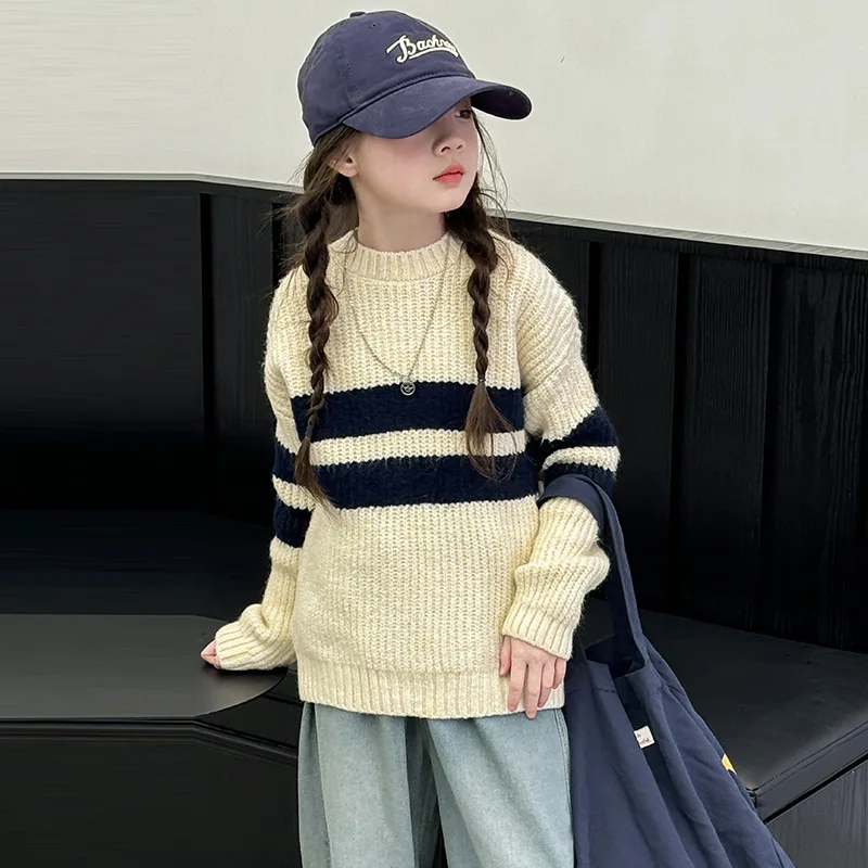 Baby Girl Top Girls 2024 New Style Striped Sweater Top Big Children Girls Fall Fashion Knitwear Durable Comfort Outerwear
Baby Girl Top Girls 2024 New Style Striped Sweater Top Big Children Girls Fall Fashion Knitwear Durable Comfort Outerwear