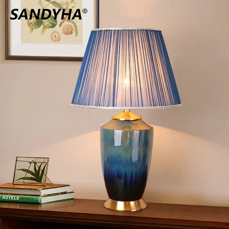 SANDYHA Blue Ceramic Table Lamp Bedroom Bedside Light Living Room Decoration Indoor Lighting Fixtures Fabric Lampshade Design
SANDYHA Blue Ceramic Table Lamp Bedroom Bedside Light Living Room Decoration Indoor Lighting Fixtures Fabric Lampshade Design