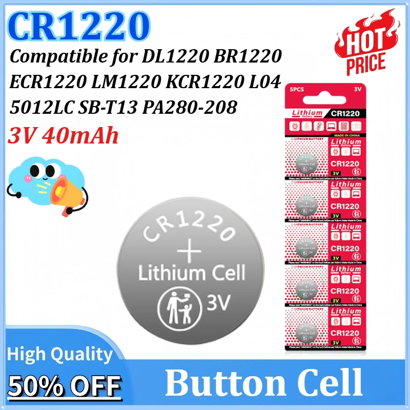 Newly 10-100PCS CR1220 3V 40mAh Alkaline Battery BR1220 KCR1220 LM1220 Watch Car for Remote Control Mouse Button Coin Cell
Newly 10-100PCS CR1220 3V 40mAh Alkaline Battery BR1220 KCR1220 LM1220 Watch Car for Remote Control Mouse Button Coin Cell