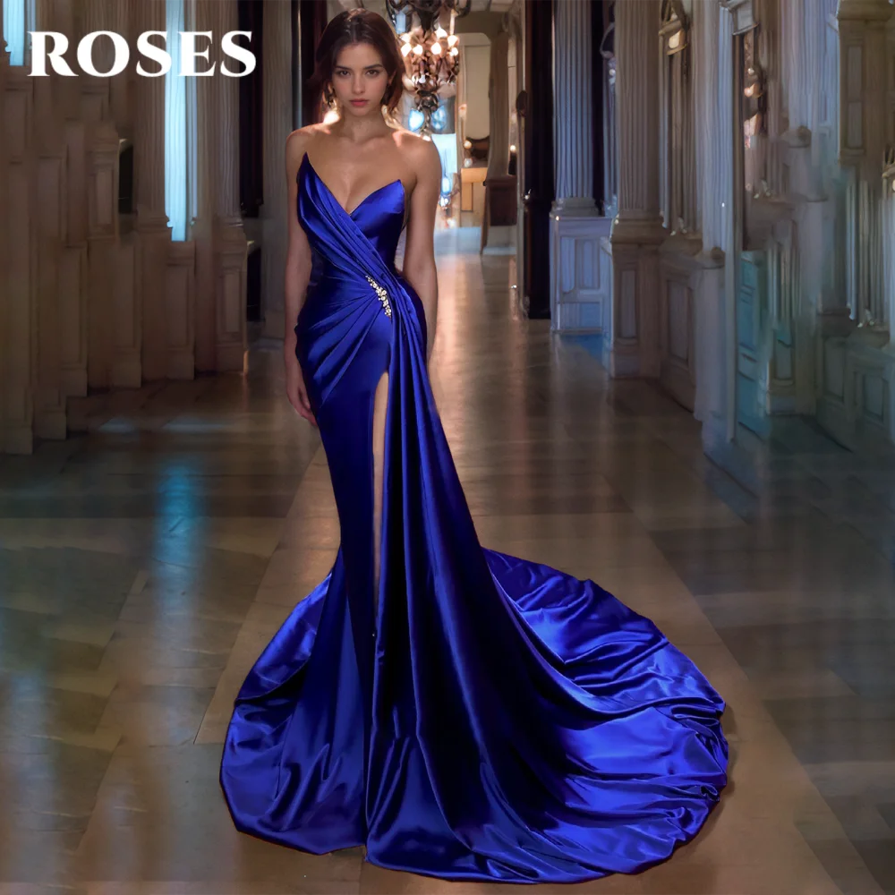 ROSES Blue Sexy Prom Dress V-Neck Backless Sleeveless Prom Gown for Woman Satin Side Split Mermaid Evening Dresses Customized
ROSES Blue Sexy Prom Dress V-Neck Backless Sleeveless Prom Gown for Woman Satin Side Split Mermaid Evening Dresses Customized