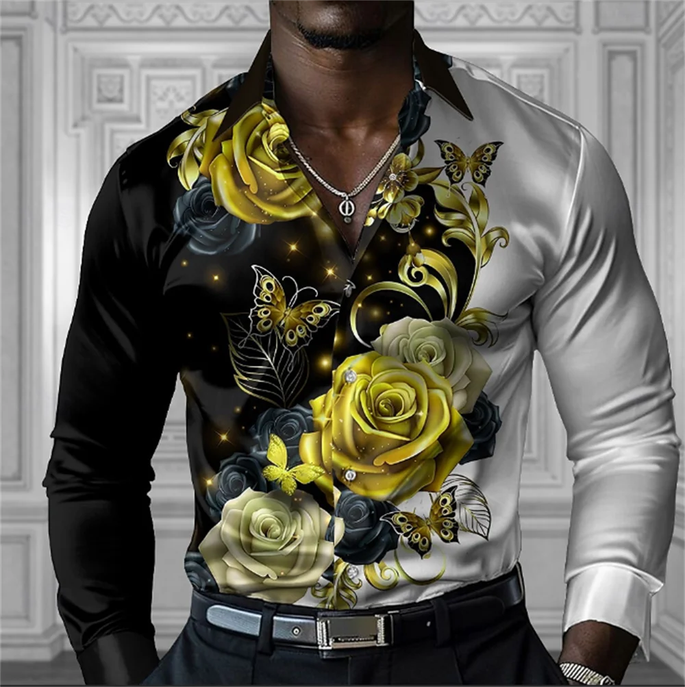 Мужская рубашка с длинными рукавами и цветочным принтом, модная рубашка на пуговицах для отпуска, дизайн большого размера, удобная одежда 
Мужская рубашка с длинными рукавами и цветочным принтом, модная рубашка на пуговицах для отпуска, дизайн большого размера, удобная одежда