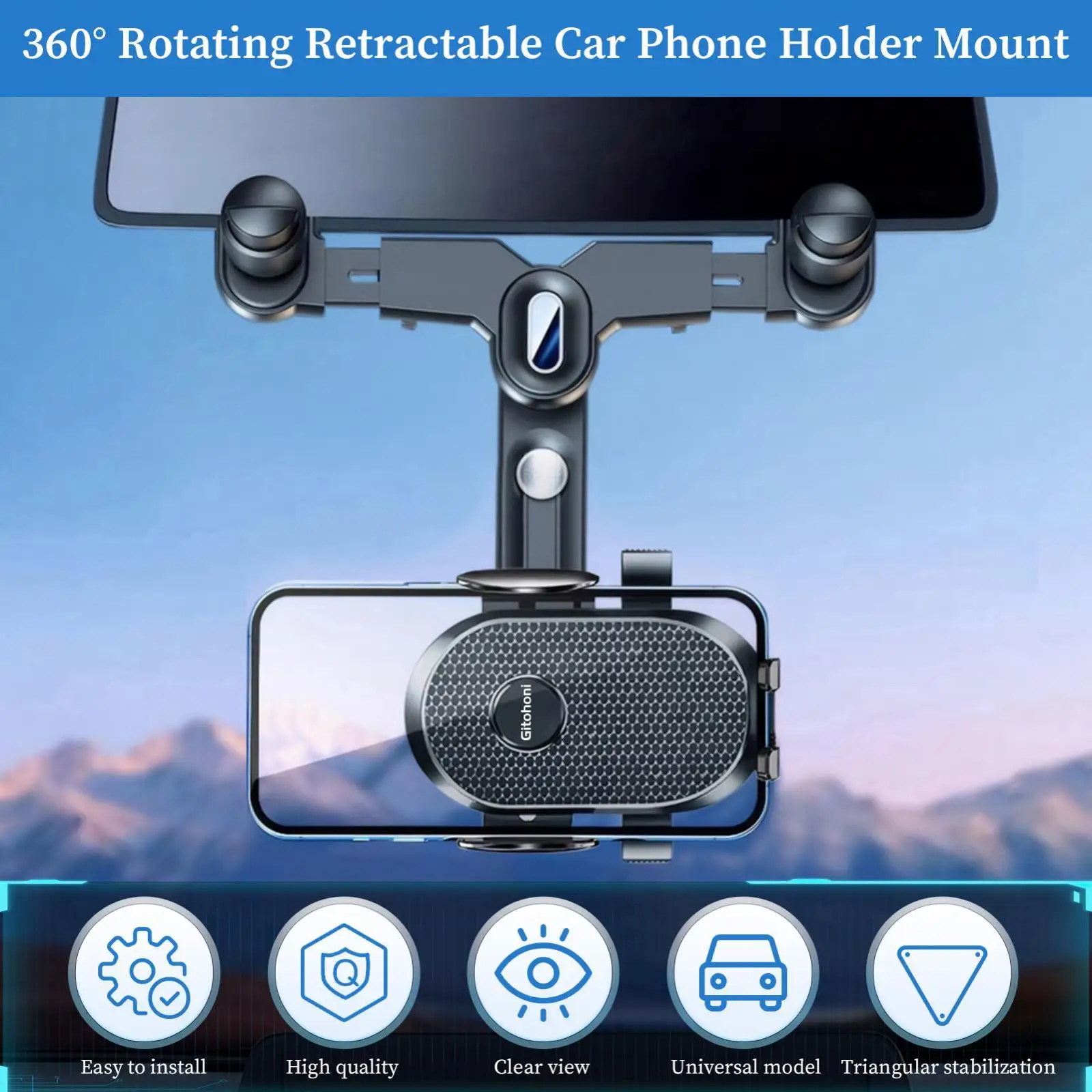 Car Phone Holder Mount 360 Rotatable Rearview Mirror Universal Adjustable Arm ABS Plastic for Dashboard and Daily Driving
Car Phone Holder Mount 360 Rotatable Rearview Mirror Universal Adjustable Arm ABS Plastic for Dashboard and Daily Driving
