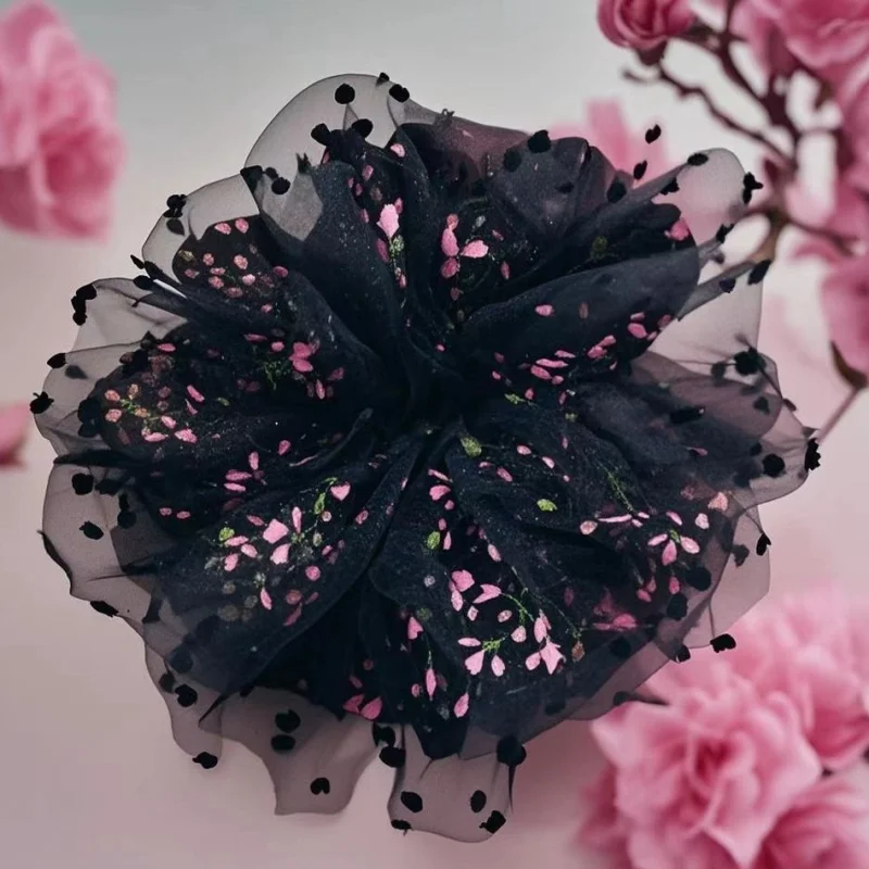 Vintage Polka Dot Black Flower Scrunchie HairTie Chic Headband Ponytail Holder Double Layered Rose Hair Accessory Headpiece
Vintage Polka Dot Black Flower Scrunchie HairTie Chic Headband Ponytail Holder Double Layered Rose Hair Accessory Headpiece