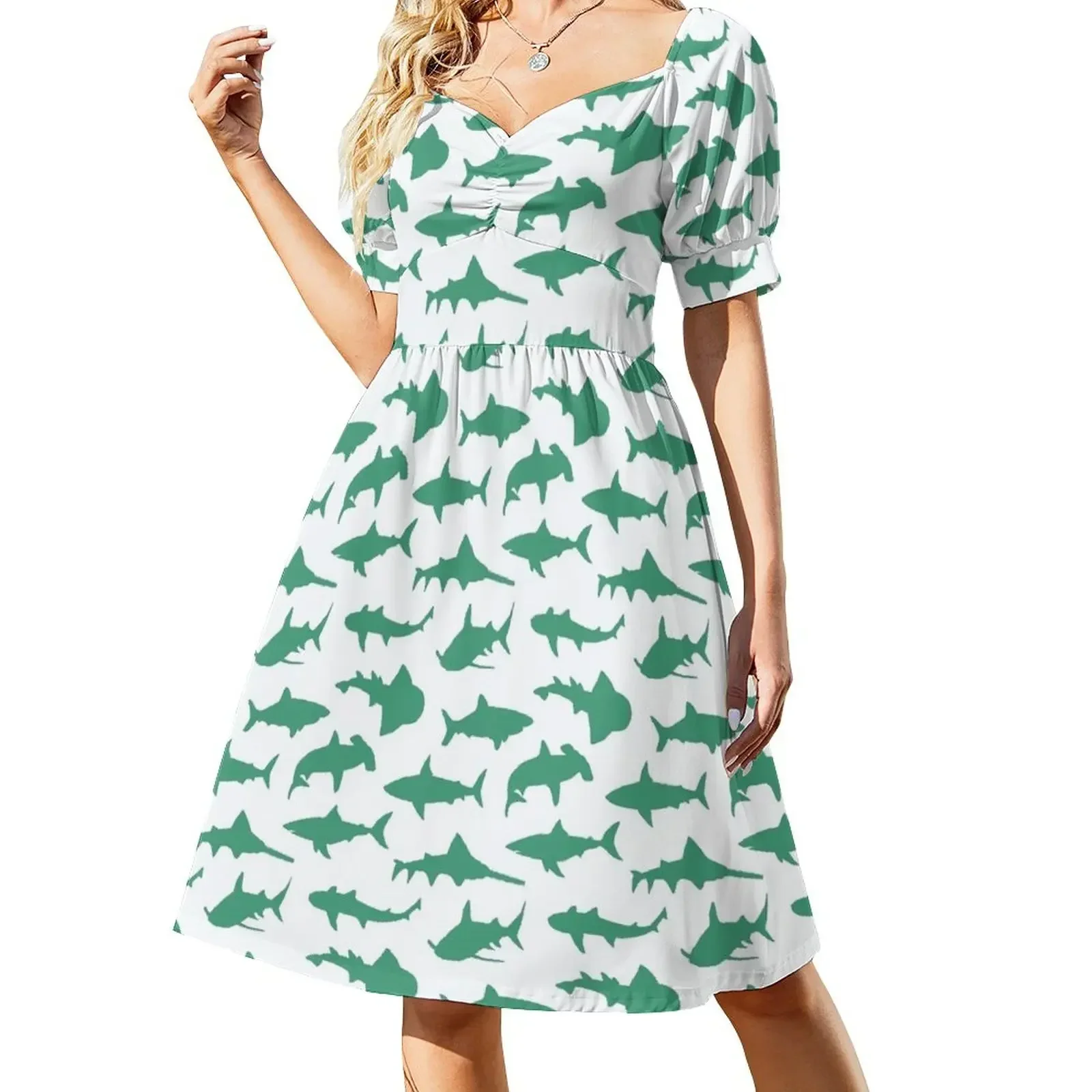 Sharks in Ocean Green Short-Sleeved Dress women evening dress Women's dress Party dresses summer women 2025
Sharks in Ocean Green Short-Sleeved Dress women evening dress Women's dress Party dresses summer women 2025