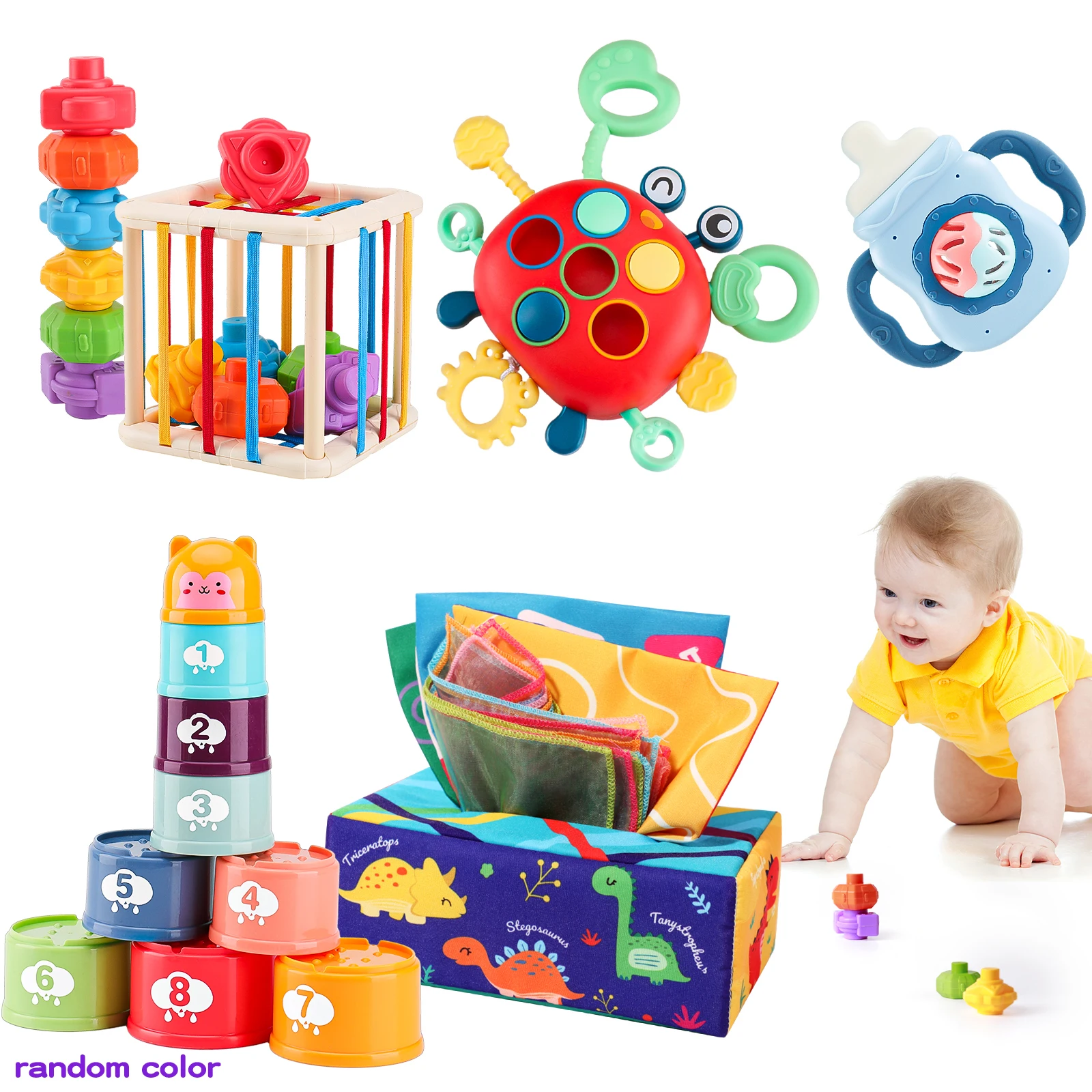 5-in-1 Sensory Toy Crab Shape Classifier Cube Tissue Box Stacking Cups Teether Rattles Toy for Babies
5-in-1 Sensory Toy Crab Shape Classifier Cube Tissue Box Stacking Cups Teether Rattles Toy for Babies