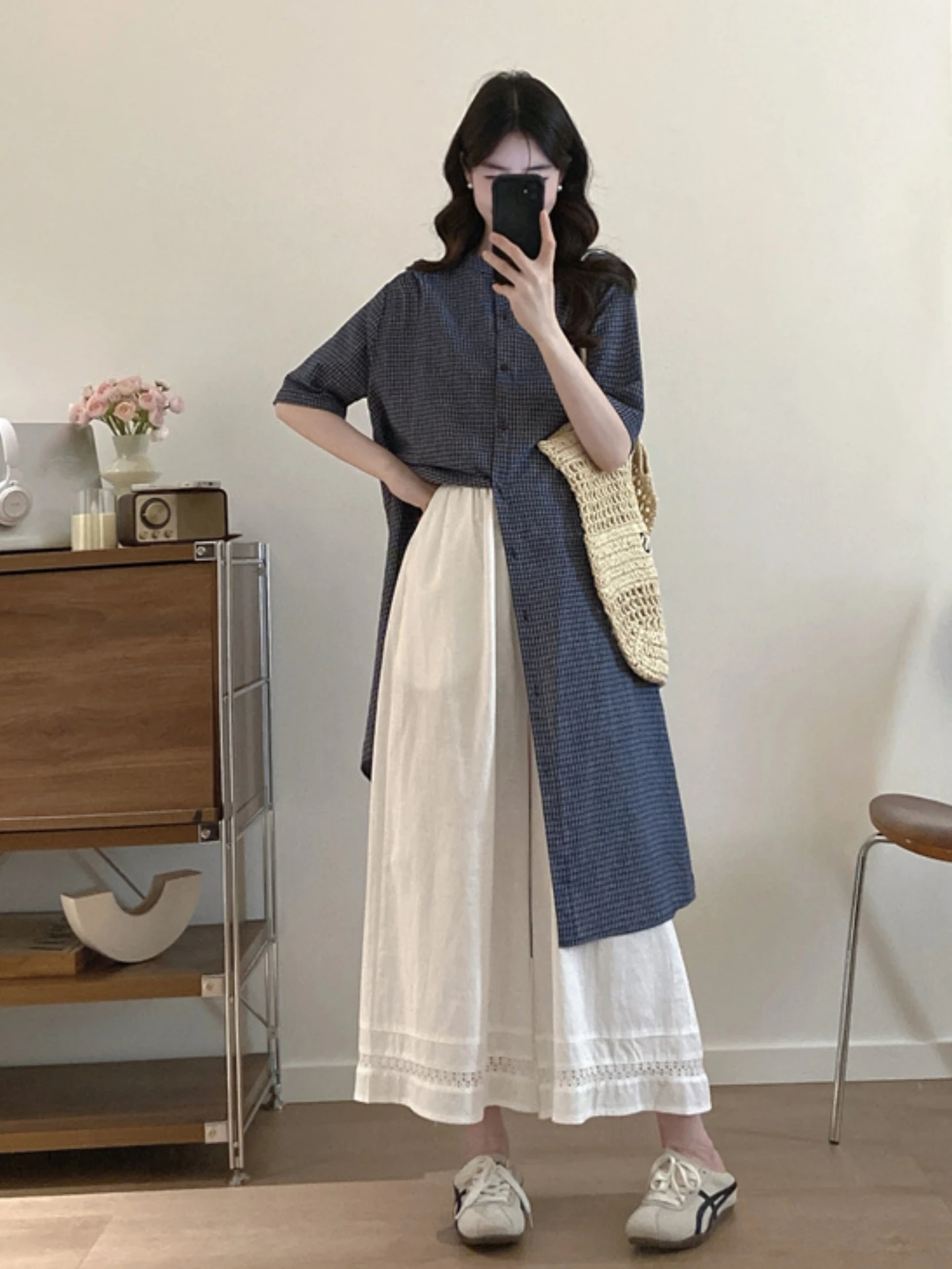 plus Size Slimming Clothing Set Women's Summer Midi Plaid Shirt Dress Wide Leg Skirt Two Piece Set Concealing Flattering Outfit
plus Size Slimming Clothing Set Women's Summer Midi Plaid Shirt Dress Wide Leg Skirt Two Piece Set Concealing Flattering Outfit