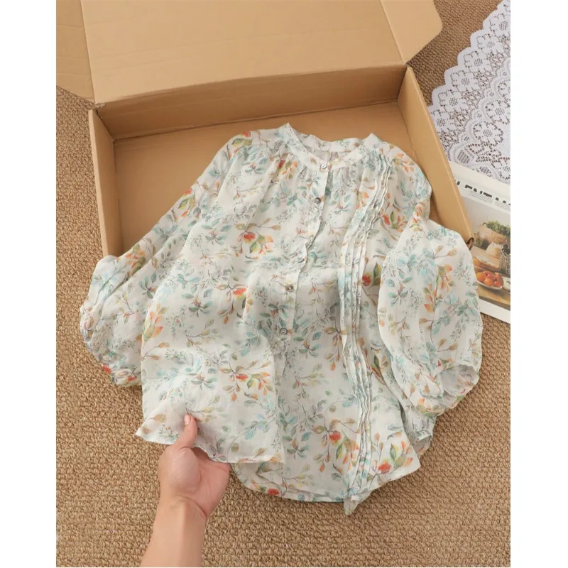 Summer Casual Artistic Style Pleated Loose Floral Shirt Seven Sleeve Women's Top Original Design Cotton Polyester Blend
Summer Casual Artistic Style Pleated Loose Floral Shirt Seven Sleeve Women's Top Original Design Cotton Polyester Blend