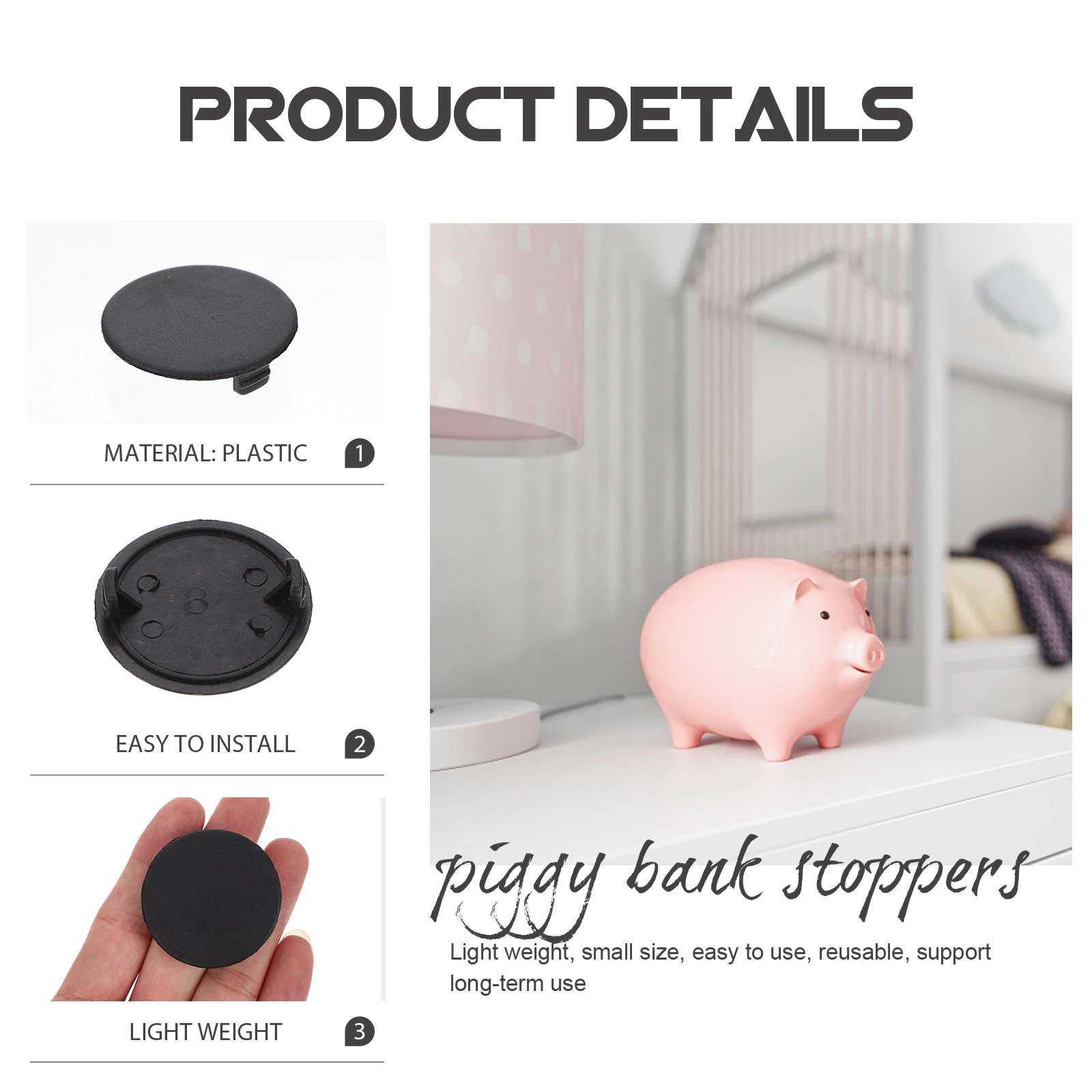 Plastic Hole Plug Piggy Bank Stopper Replacement Plugs Black Lightweight Easy Install Plaster Bottom Cover Saving Box Round
Plastic Hole Plug Piggy Bank Stopper Replacement Plugs Black Lightweight Easy Install Plaster Bottom Cover Saving Box Round