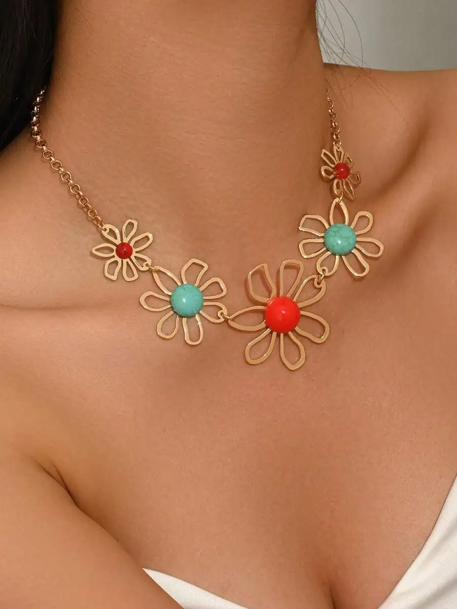 Flower Shape Resin Pendant Necklace With Turquoise And Red Beads For Women
Flower Shape Resin Pendant Necklace With Turquoise And Red Beads For Women