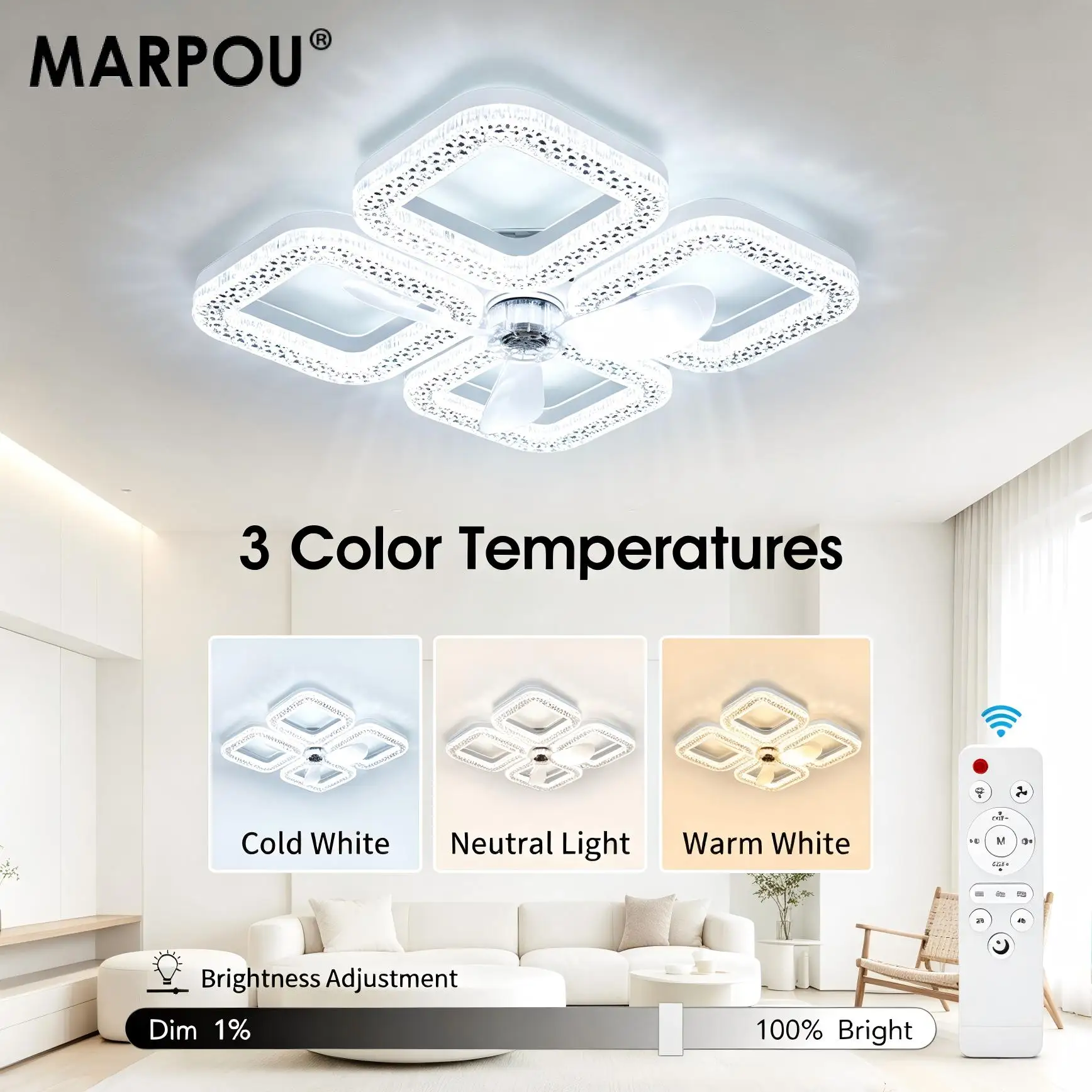 MARPOU Modern Ceiling Fan Light Remote Control Dimmable LED Imitation Crystal Fan Lamp Silent 3 Speeds Timing Bedroom Home Decor
MARPOU Modern Ceiling Fan Light Remote Control Dimmable LED Imitation Crystal Fan Lamp Silent 3 Speeds Timing Bedroom Home Decor