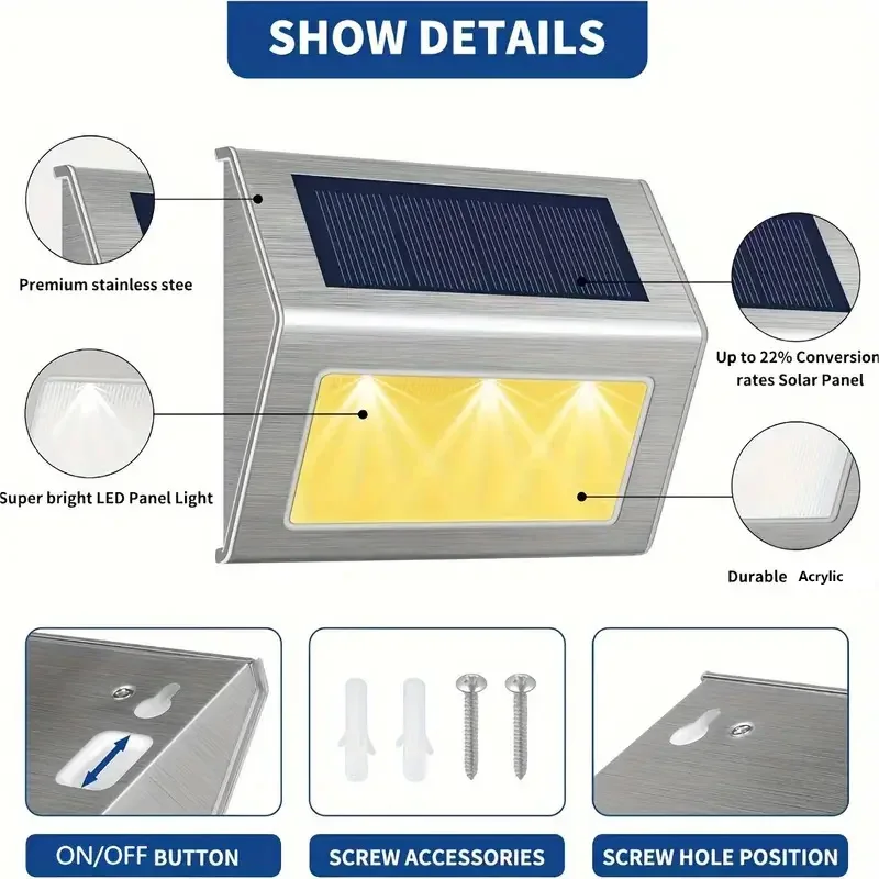 Premium Solar Stainless Steel Step Light Waterproof Anti-corrosion and Environmental Protection Wall Light for Garden Fence Wall
Premium Solar Stainless Steel Step Light Waterproof Anti-corrosion and Environmental Protection Wall Light for Garden Fence Wall