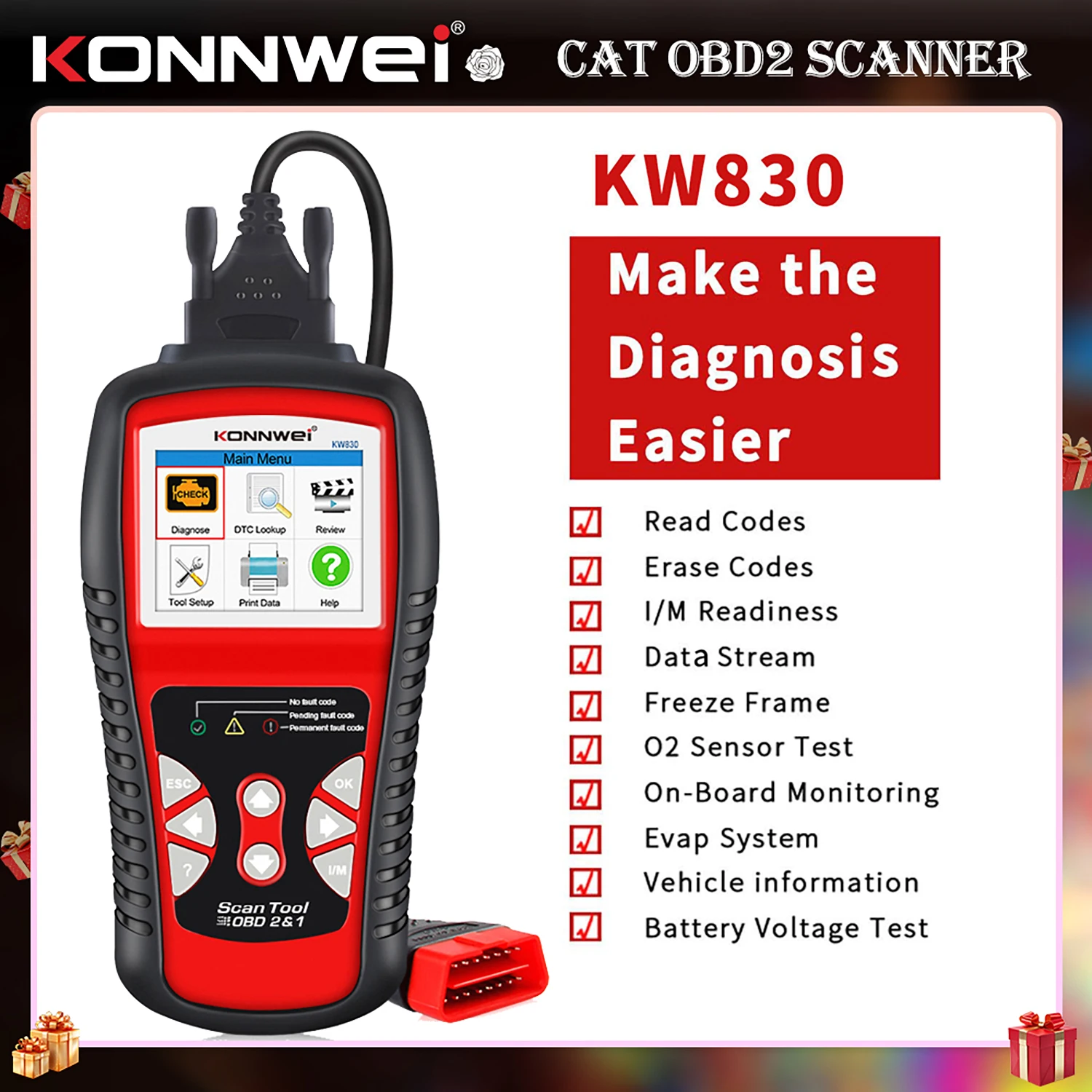 KONNWEI KW830 OBD2 Scanner 12V Car Diagnostic Tool Code Reader Battery Voltage Test 8 Languages OBDII EOBD Scan Tool
KONNWEI KW830 OBD2 Scanner 12V Car Diagnostic Tool Code Reader Battery Voltage Test 8 Languages OBDII EOBD Scan Tool