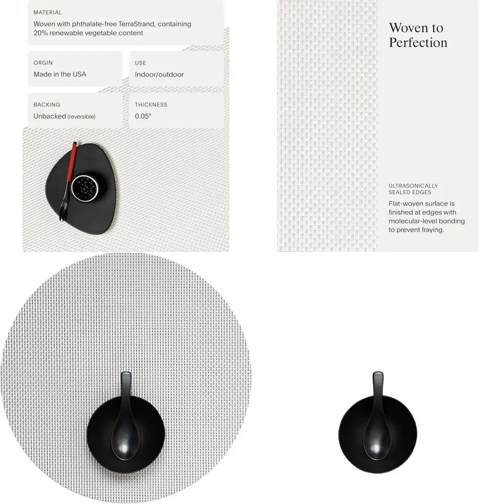 White Round Woven Placemats Set of 4 - Easy Care, Indoor/Outdoor Use, 15 Diameter
White Round Woven Placemats Set of 4 - Easy Care, Indoor/Outdoor Use, 15 Diameter