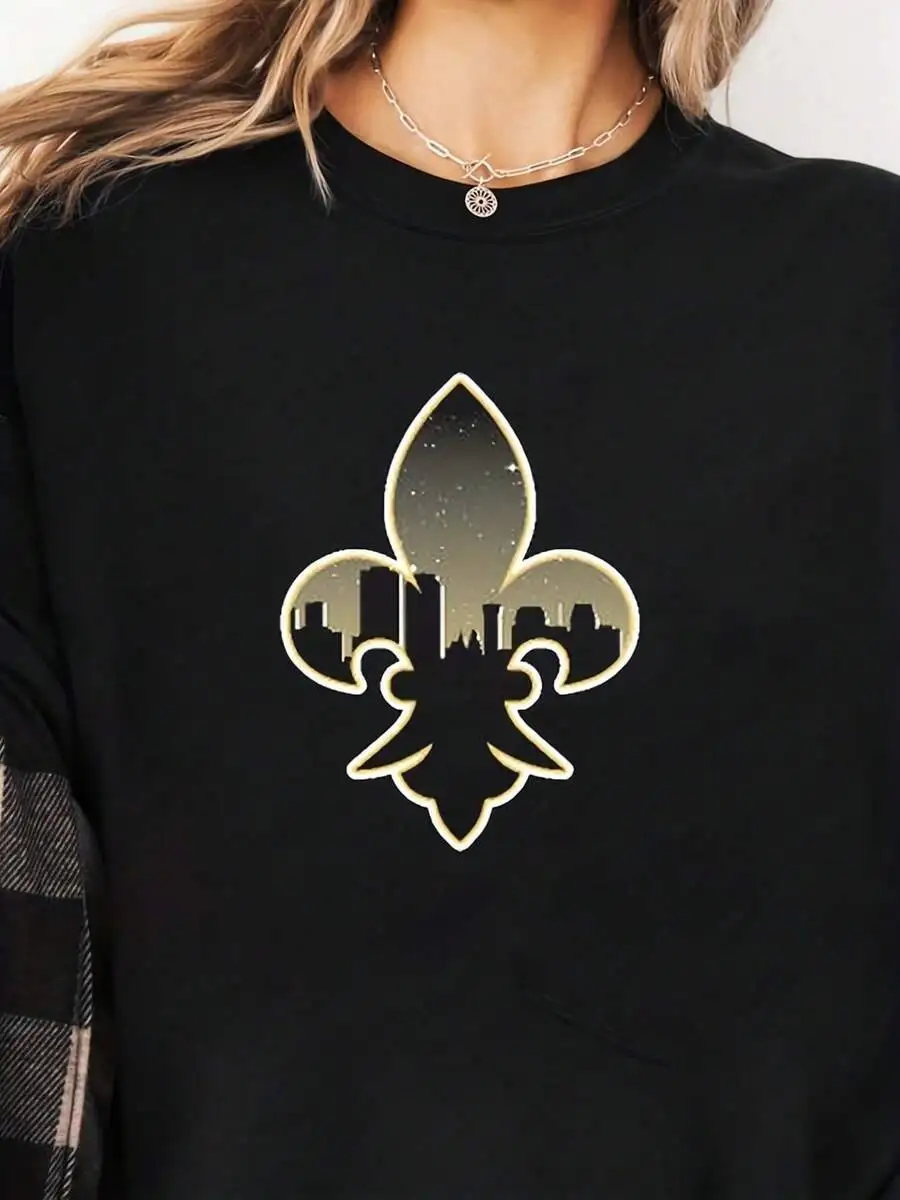 Women Black Fleur De Lis City Skyline Graphic Tee Casual Short Sleeve Top
Women Black Fleur De Lis City Skyline Graphic Tee Casual Short Sleeve Top