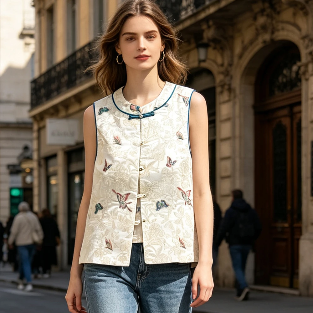 Women's 2026 New Chinese Style Brocade Vest Retro Frog Closure Traditional Jacquard Sleeveless Top Elegant Ethnic Waistcoat
Women's 2026 New Chinese Style Brocade Vest Retro Frog Closure Traditional Jacquard Sleeveless Top Elegant Ethnic Waistcoat