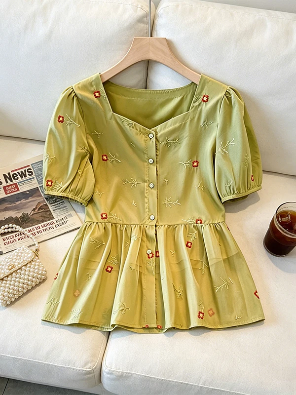 plus Size Summer Women's Shirt Square Collar Design Sense Chiffon Splicing Waist Inward Belly Covering New Arrival Korean Style
plus Size Summer Women's Shirt Square Collar Design Sense Chiffon Splicing Waist Inward Belly Covering New Arrival Korean Style