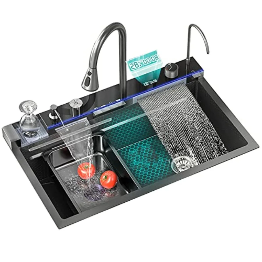 Кухонная мойка с цифровым дисплеем и тиснением, большая одинарная канавка, нержавеющая сталь 304, нано-дождевая раковина-водопад с герметичным покрытием
Кухонная мойка с цифровым дисплеем и тиснением, большая одинарная канавка, нержавеющая сталь 304, нано-дождевая раковина-водопад с герметичным покрытием