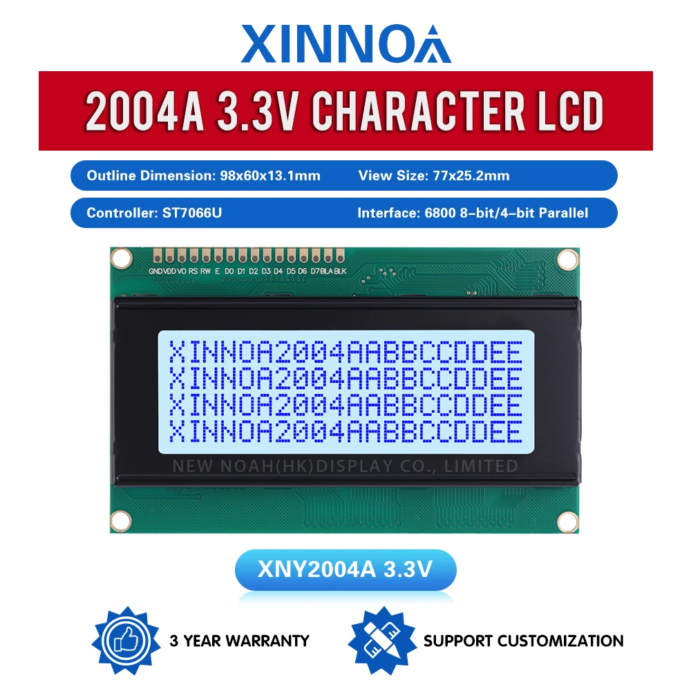 Gray Film Blue Letters 2004A 3.3V Character LCD Module Display Screen 4*20 4X20 4002 98*60MM ST7066U Support Scheme Development
Gray Film Blue Letters 2004A 3.3V Character LCD Module Display Screen 4*20 4X20 4002 98*60MM ST7066U Support Scheme Development