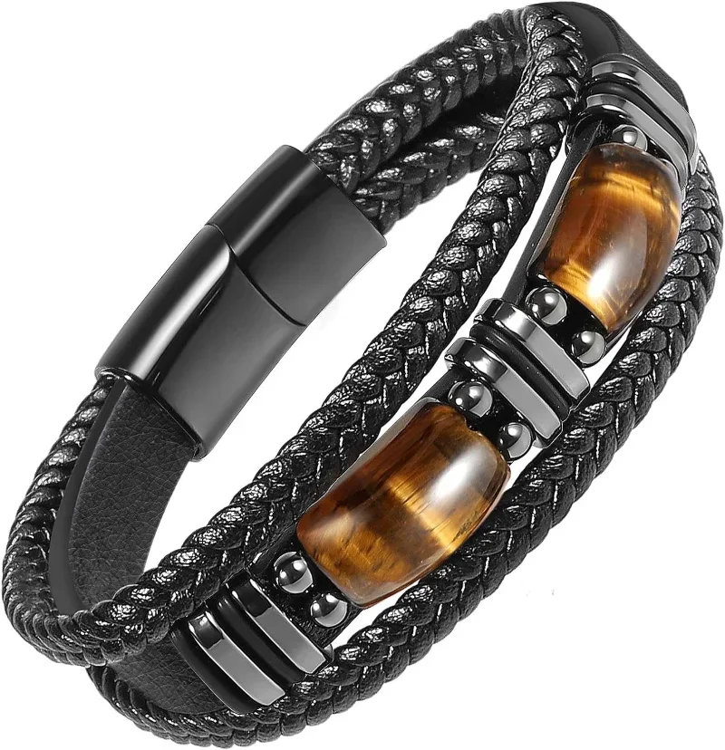 Tiger Eye Black Leather Bracelet Men Natural Gemstone Crystal Stone Jewelry Handmade Courage Stress Relief Protection Bracelet
Tiger Eye Black Leather Bracelet Men Natural Gemstone Crystal Stone Jewelry Handmade Courage Stress Relief Protection Bracelet