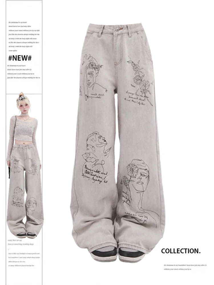 Women's Grey Graffiti Jeans Baggy Vintage Oversize High Waist Cowboy Pants Harajuku Denim Trousers 90s Y2k Trashy 2000s Clothes
Women's Grey Graffiti Jeans Baggy Vintage Oversize High Waist Cowboy Pants Harajuku Denim Trousers 90s Y2k Trashy 2000s Clothes
