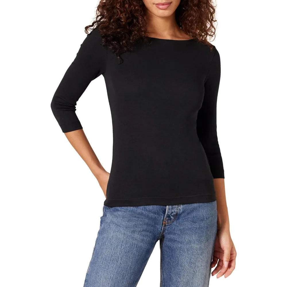 Женская футболка узкого кроя с рукавом 3/4 и вырезом «лодочка» — мягкий базовый топ для повседневной носки
Женская футболка узкого кроя с рукавом 3/4 и вырезом «лодочка» — мягкий базовый топ для повседневной носки