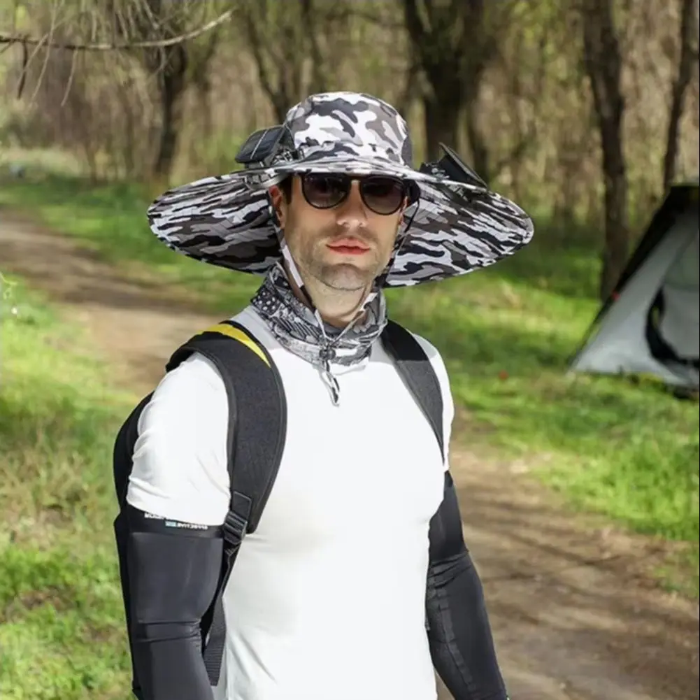 Шляпа с солнечным вентилятором, мужская шляпа от солнца с 2 солнечными вентиляторами, солнечный вентилятор с большими широкими полями, уличная рыболовная шляпа с камуфляжным принтом - солнечная зарядка через USB
Шляпа с солнечным вентилятором, мужская шляпа от солнца с 2 солнечными вентиляторами, солнечный вентилятор с большими широкими полями, уличная рыболовная шляпа с камуфляжным принтом - солнечная зарядка через USB