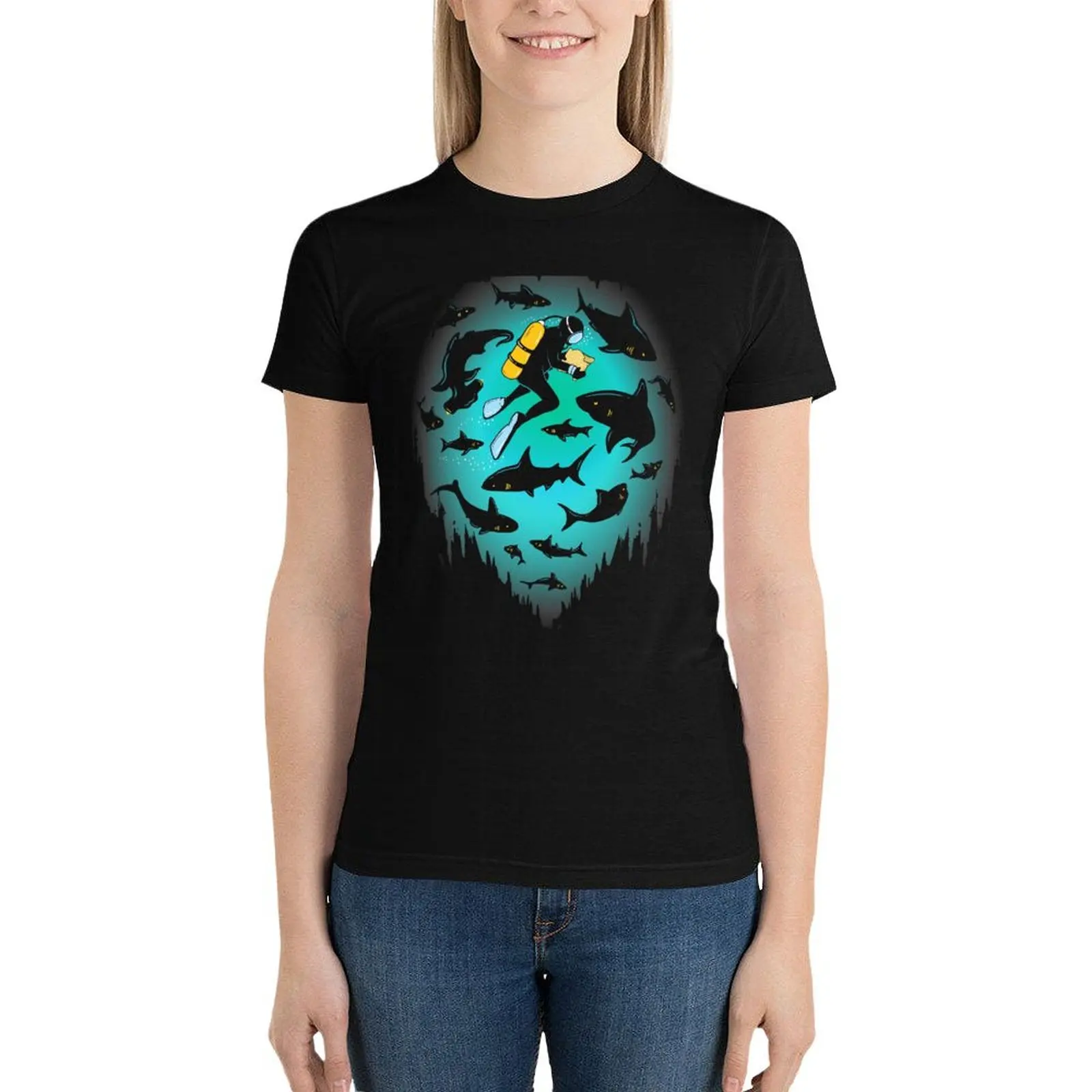 Screwed | Funny Shark and Diver Illustration T-Shirt aesthetic clothes female summer top Women's summer blouses 2024
Screwed | Funny Shark and Diver Illustration T-Shirt aesthetic clothes female summer top Women's summer blouses 2024