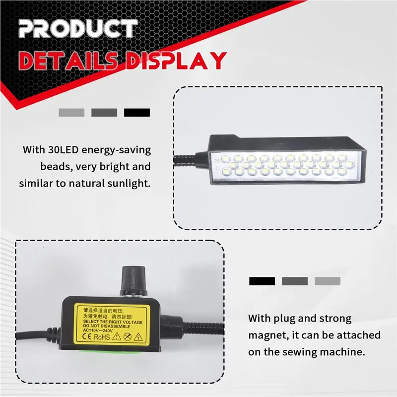 N96R Dimmable 30 LED Sewing Machine Light Sewing Lighting For Workbench Lathe Drill Press Flexible Work Lamp
N96R Dimmable 30 LED Sewing Machine Light Sewing Lighting For Workbench Lathe Drill Press Flexible Work Lamp
