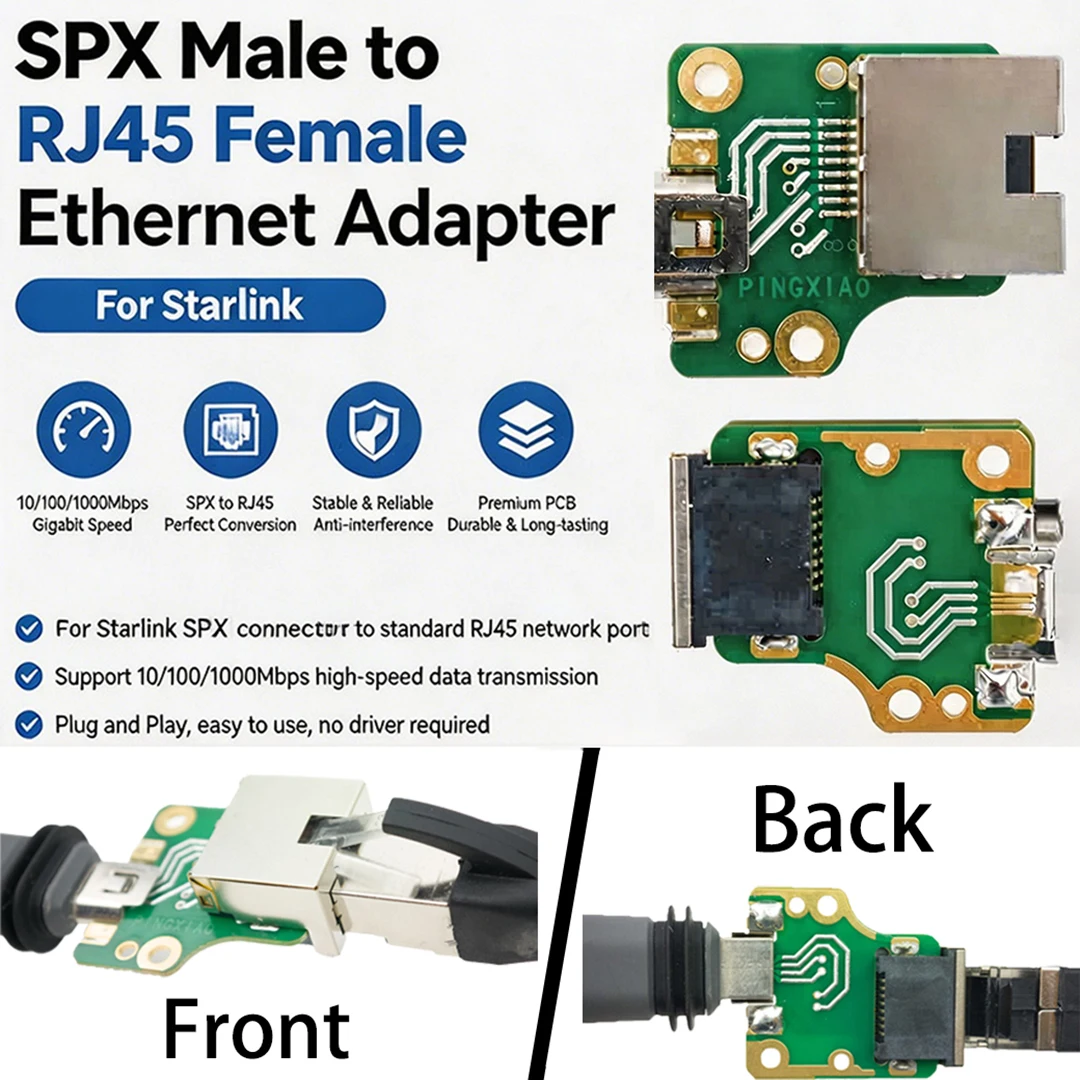 (SPX) to RJ45 (T568B) Adapter For Starlink Satellite Internet Kit V2 POE Cable Plug Conversion 48V 12V Dishy V2 Original Plug
(SPX) to RJ45 (T568B) Adapter For Starlink Satellite Internet Kit V2 POE Cable Plug Conversion 48V 12V Dishy V2 Original Plug
