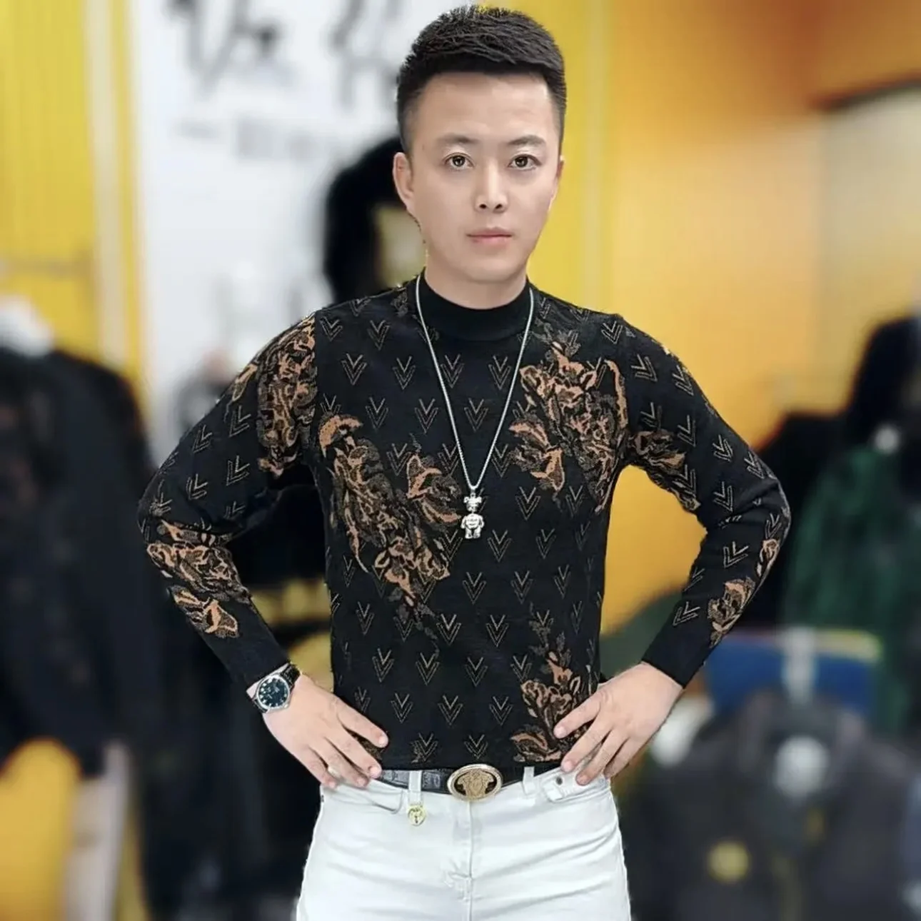 Faionable Winter Knitted Sweater Men's round Ne Embroidered Slim Fit Base irt ort Length Long Sve Youth Active Sle
Faionable Winter Knitted Sweater Men's round Ne Embroidered Slim Fit Base irt ort Length Long Sve Youth Active Sle