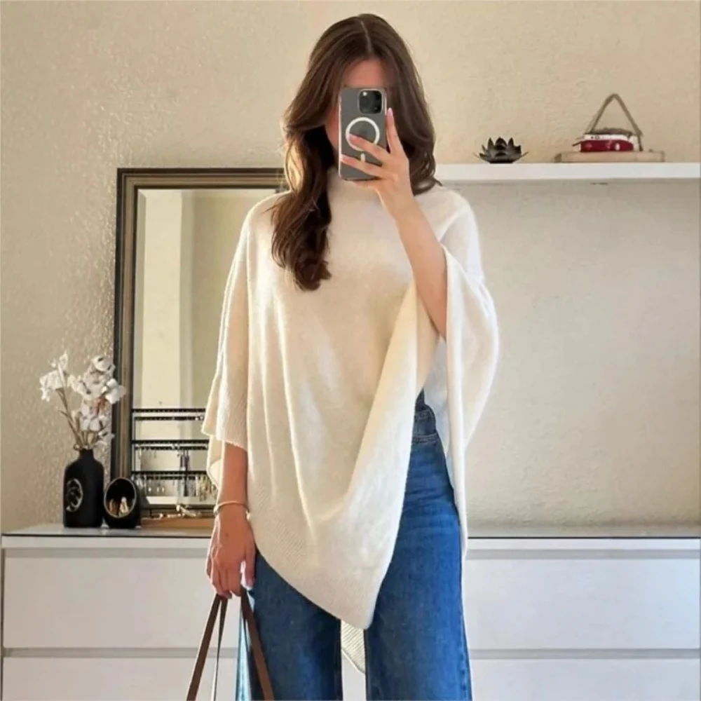 Turtleneck Poncho Smock Shawls Knitted Irregular Cloak Fashion Soft Solid Color Bat Sleeve Loose Pullovers
Turtleneck Poncho Smock Shawls Knitted Irregular Cloak Fashion Soft Solid Color Bat Sleeve Loose Pullovers