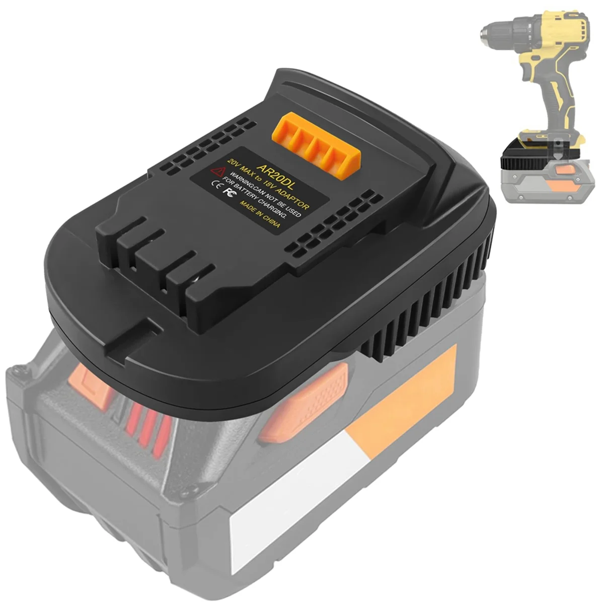 AR20DL Adapter for 18V Battery to for 20V MAX XR Cordless Tools Use for 18V Platform Batteries
AR20DL Adapter for 18V Battery to for 20V MAX XR Cordless Tools Use for 18V Platform Batteries