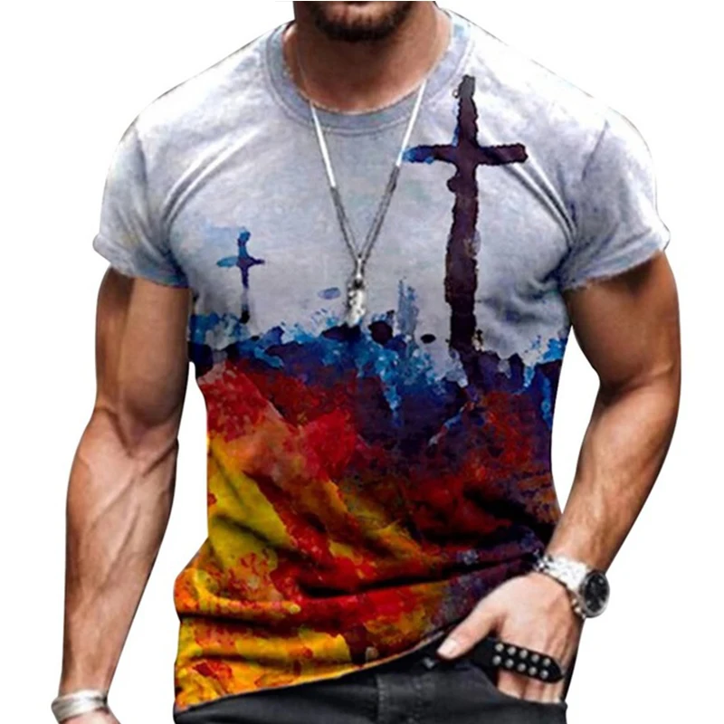 Personalized Colorful Printed Men's T-shirt Punk Style Vintage Christ Cross Pattern Short Sleeve Daily Casual O-Neck T shirts
Personalized Colorful Printed Men's T-shirt Punk Style Vintage Christ Cross Pattern Short Sleeve Daily Casual O-Neck T shirts