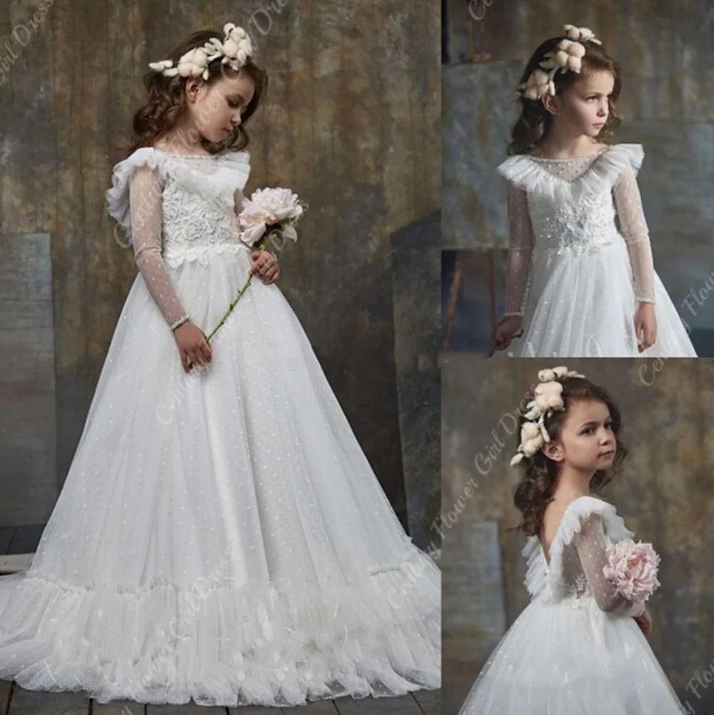 White Tulle Backless Flower Girl Dress WithTrain Long Sleeve Ball Gown Princess Fisrst Communion Robe Fille
White Tulle Backless Flower Girl Dress WithTrain Long Sleeve Ball Gown Princess Fisrst Communion Robe Fille