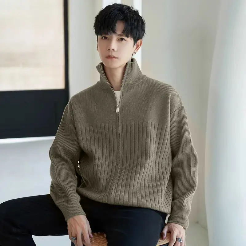 Casual Men's Zip-Up Hoodie Faionable Urban Sle f-Zip Stand Collar Loose Fit Inner Wear Texture Pure Color Knitted Sweater
Casual Men's Zip-Up Hoodie Faionable Urban Sle f-Zip Stand Collar Loose Fit Inner Wear Texture Pure Color Knitted Sweater