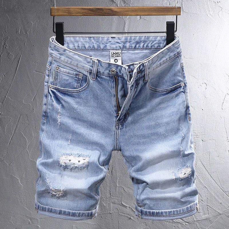Street Fashion Men Jeans Retro Light Blue Stretch Patched Designer Ripped Short Jeans Summer Vintage Casual Denim Shorts Men
Street Fashion Men Jeans Retro Light Blue Stretch Patched Designer Ripped Short Jeans Summer Vintage Casual Denim Shorts Men