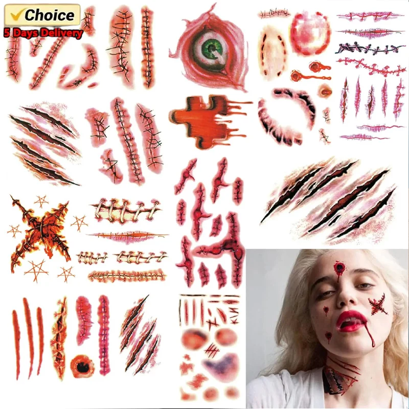 Водостойкие Временные татуировки-наклейки на Хэллоуин, сексуальный кровавый макияж, татуировка с зомби-шрамом, украшение, рана, ужас, наклейка с кровью
Водостойкие Временные татуировки-наклейки на Хэллоуин, сексуальный кровавый макияж, татуировка с зомби-шрамом, украшение, рана, ужас, наклейка с кровью