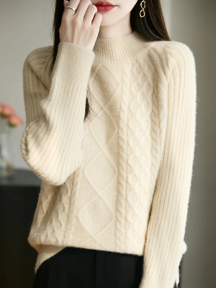 Thiened Winter Diamond Pattern Women's Sweater Semi-High Collar Commute Casual Knitted irt Matching Coat Ladies Faion
Thiened Winter Diamond Pattern Women's Sweater Semi-High Collar Commute Casual Knitted irt Matching Coat Ladies Faion