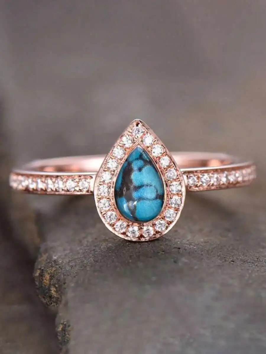 Teardrop Turquoise CZ Ring For Women Pave Setting Party Wedding Jewelry
Teardrop Turquoise CZ Ring For Women Pave Setting Party Wedding Jewelry