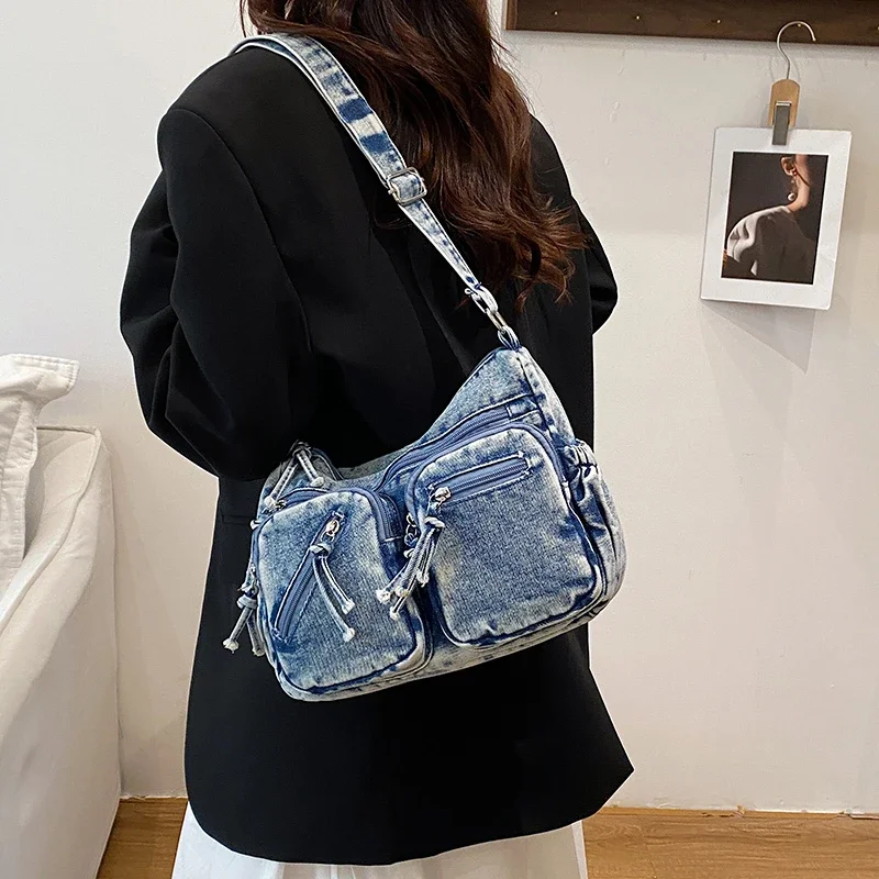 Новая джинсовая сумка-тоут на молнии для женщин, большая вместительная универсальная повседневная сумка на плечо, 2026, модные лаконичные сумки через плечо
Новая джинсовая сумка-тоут на молнии для женщин, большая вместительная универсальная повседневная сумка на плечо, 2026, модные лаконичные сумки через плечо