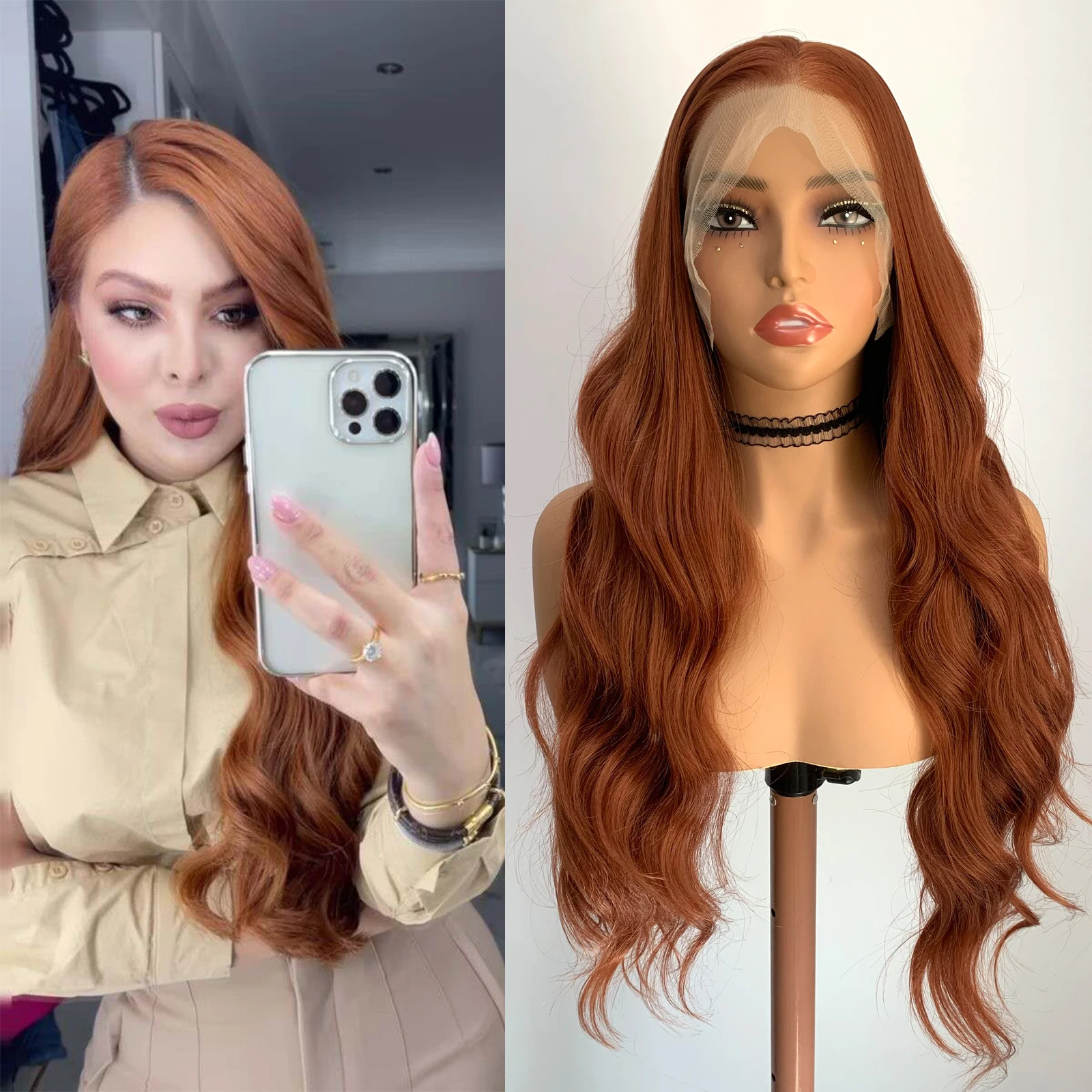 WIF Copper Brown Synthetic Wig Natural Hairline 13 x 4 Lace Front Wig Body Wave Women Daily Use Hair
WIF Copper Brown Synthetic Wig Natural Hairline 13 x 4 Lace Front Wig Body Wave Women Daily Use Hair