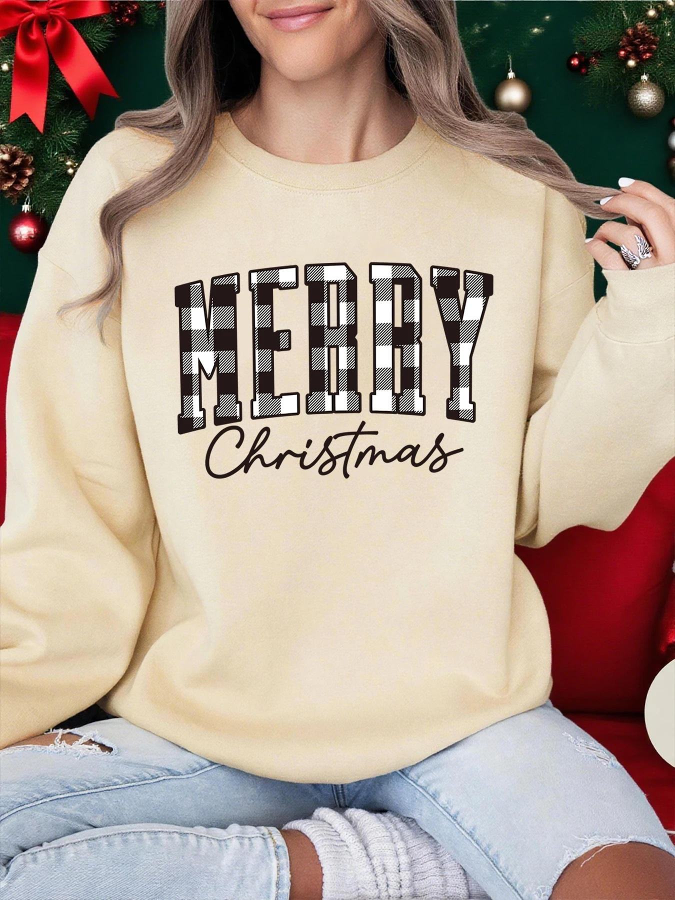 Мягкая спортивная одежда с креативным буквенным принтом и Рождеством, женские уличные теплые топы, осенне-зимние толстовки с круглым вырезом, спортивная одежда
Мягкая спортивная одежда с креативным буквенным принтом и Рождеством, женские уличные теплые топы, осенне-зимние толстовки с круглым вырезом, спортивная одежда