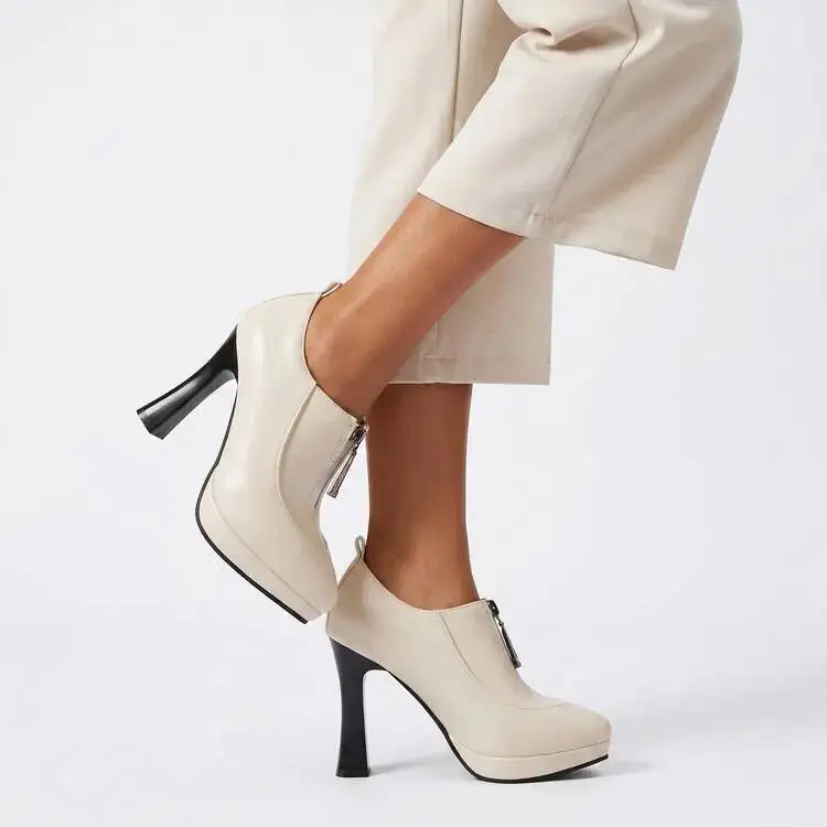 Elegant Office Pumps Women's Platform Ankle Boots Front Zipper High Block Heel Leather Shoes
Elegant Office Pumps Women's Platform Ankle Boots Front Zipper High Block Heel Leather Shoes