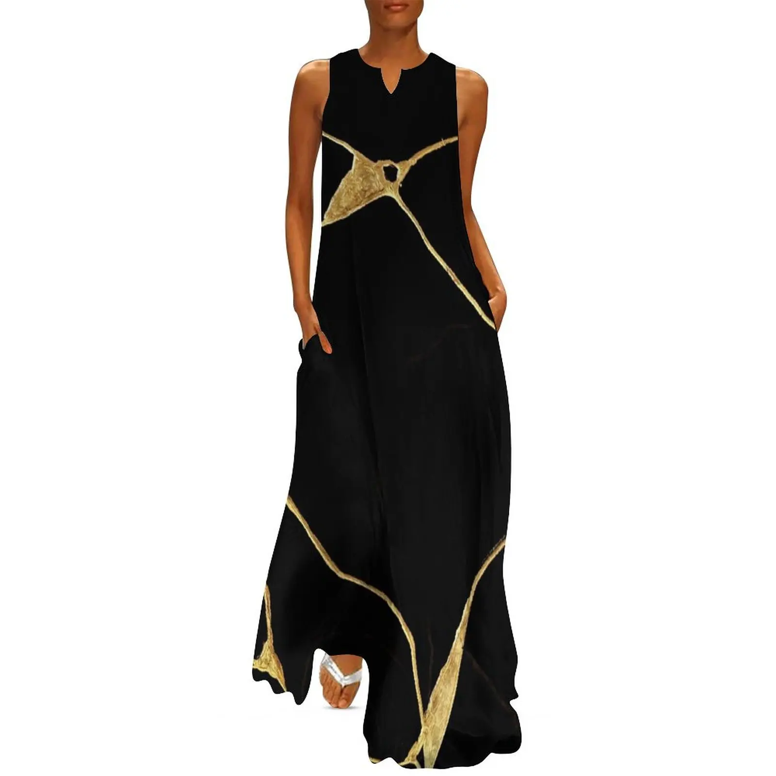 Japanese Black and Gold Kintsugi Art Long Dress dress for women summer elegant dresses for women Dresses
Japanese Black and Gold Kintsugi Art Long Dress dress for women summer elegant dresses for women Dresses
