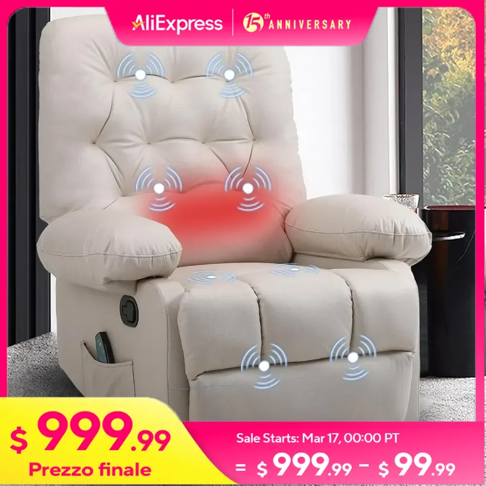 Massage Recliner Chairs with Heat Tufted Fabric Manual Recliners Massaging Heated Reclining Chairs Single Sofa for Living Room
Massage Recliner Chairs with Heat Tufted Fabric Manual Recliners Massaging Heated Reclining Chairs Single Sofa for Living Room