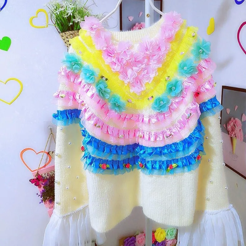 O Neck Beading Lace Patchwork Stereo Flower Jumpers Solid Color Long Sleeve Mesh Pull Femme Jersey Mujer Sweater Y2k
O Neck Beading Lace Patchwork Stereo Flower Jumpers Solid Color Long Sleeve Mesh Pull Femme Jersey Mujer Sweater Y2k