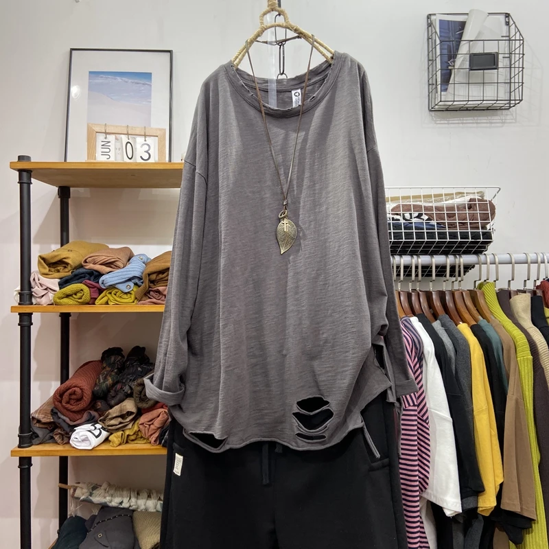 Cotton 100% Solid Women T-Shirts Summer Vintage Loose Hole Long-Sleeved Casual All Match Female Pulls Tops Tees
Cotton 100% Solid Women T-Shirts Summer Vintage Loose Hole Long-Sleeved Casual All Match Female Pulls Tops Tees